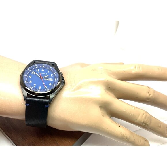 Caravelle by Bulova Men's Watch 45C118 Quartz Blue Dial Black Leather Band 40mm - Picture 4 of 14